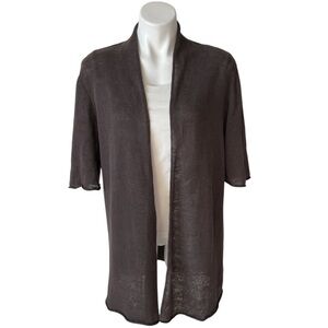 Eileen Fisher Open-Front Linen Cardigan Brown Quiet Luxury Large Sustainable